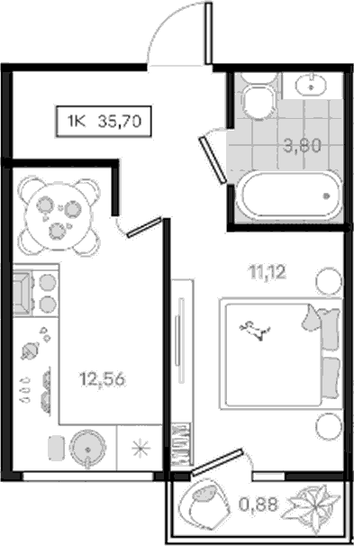 Продается 1-комн. квартира, 34.82 м²