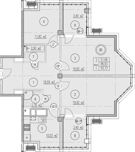 Продается 3-комн. квартира, 86.93 м²