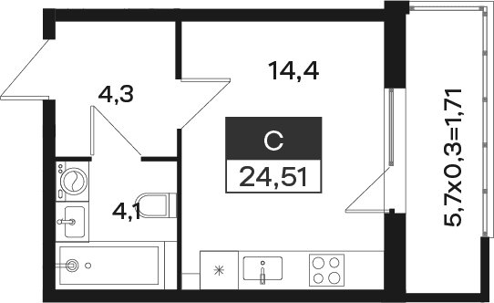 Продается 1-комн. квартира, 22.8 м²