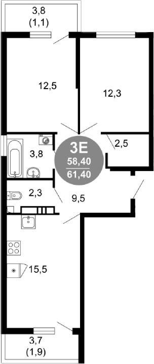 Продается 3-комн. квартира, 58.4 м²