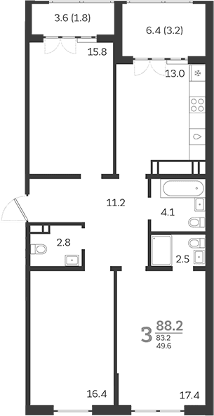 Продается 3-комн. квартира, 83.2 м²