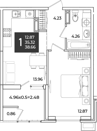 Продается 1-комн. квартира, 35.32 м²