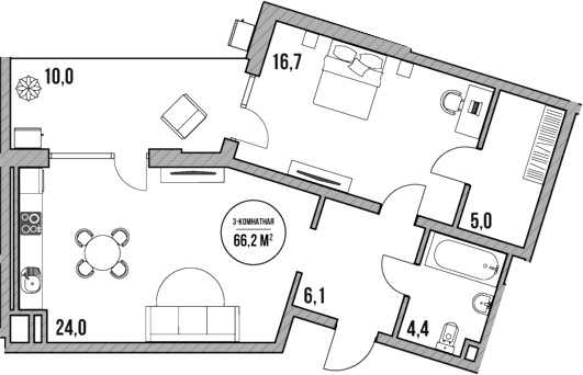 Продается 2-комн. квартира, 56.2 м²