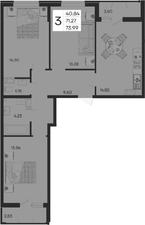 Продается 3-комн. квартира, 71.27 м²