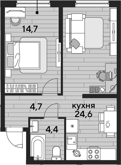 Продается 1-комн. квартира, 48.4 м²