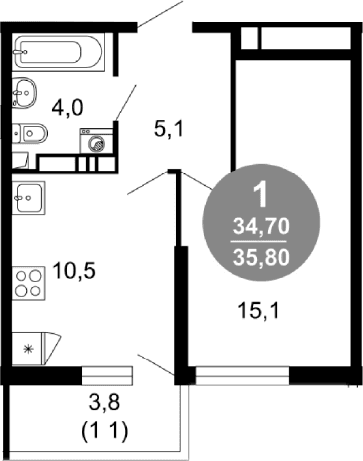 Продается 1-комн. квартира, 34.7 м²