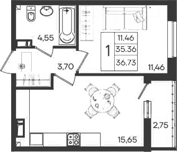 Продается 1-комн. квартира, 35.35 м²