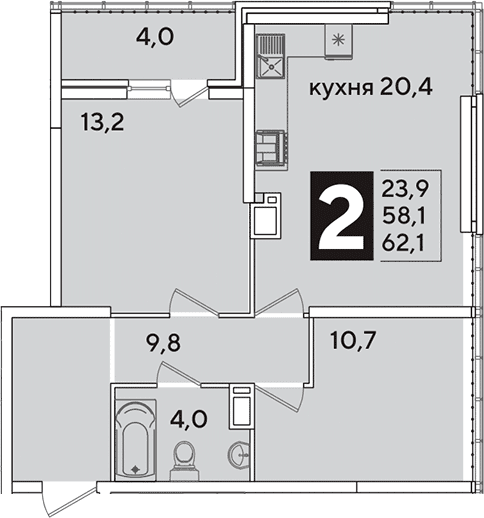Продается 3-комн. квартира, 58.1 м²