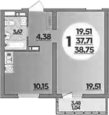 Продается 1-комн. квартира, 37.71 м²