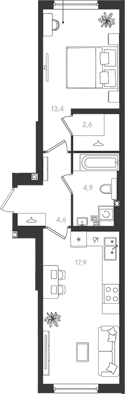 Продается 1-комн. квартира, 43.4 м²