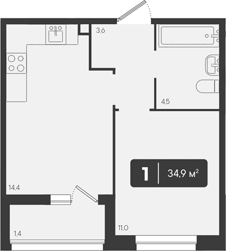 Продается 1-комн. квартира, 33.5 м²