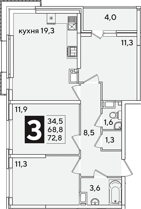 Продается 4-комн. квартира, 68.8 м²