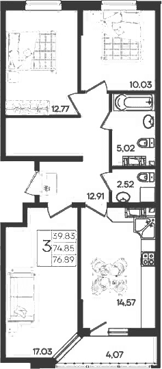 Продается 3-комн. квартира, 74.85 м²