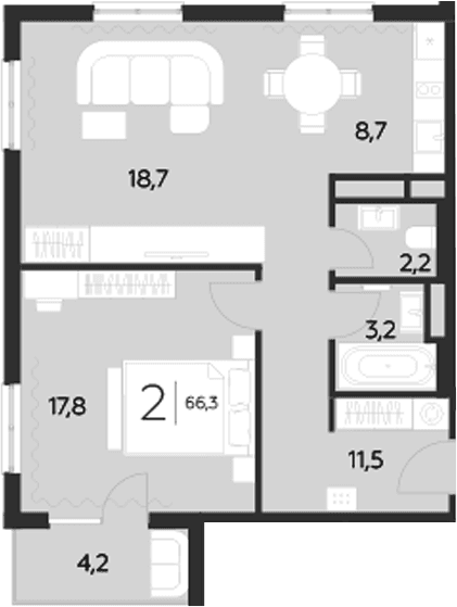 Продается 1-комн. квартира, 62.1 м²