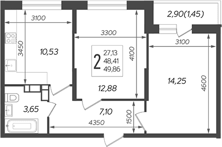 Продается 2-комн. квартира, 48.41 м²