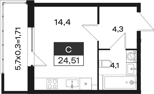Продается 1-комн. квартира, 22.8 м²