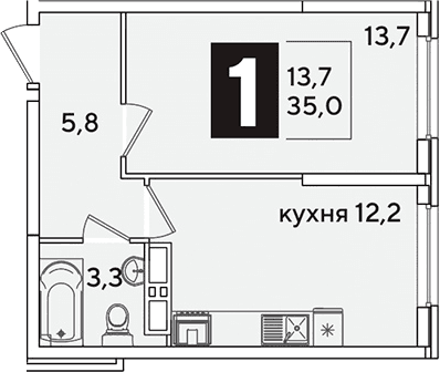Продается 1-комн. квартира, 35 м²