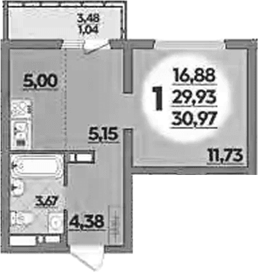 Продается 1-комн. квартира, 29.93 м²