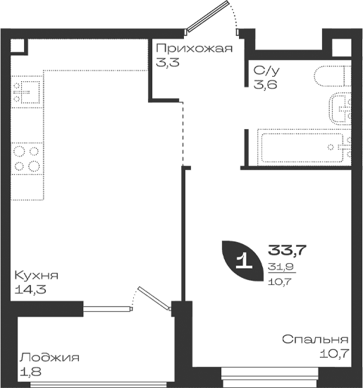 Продается 1-комн. квартира, 31.9 м²
