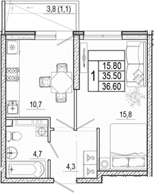 Продается 1-комн. квартира, 35.5 м²