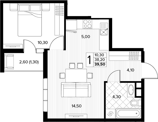 Продается 1-комн. квартира, 38.2 м²