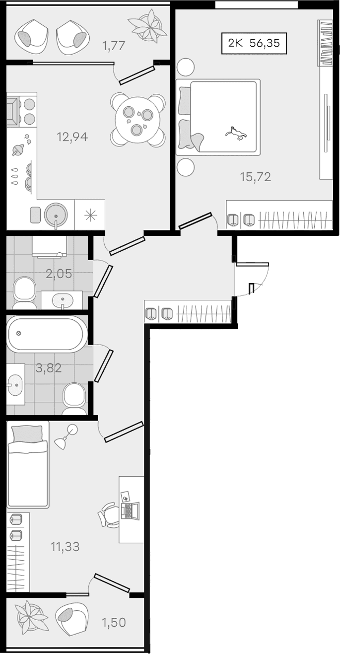 Продается 2-комн. квартира, 53.08 м²