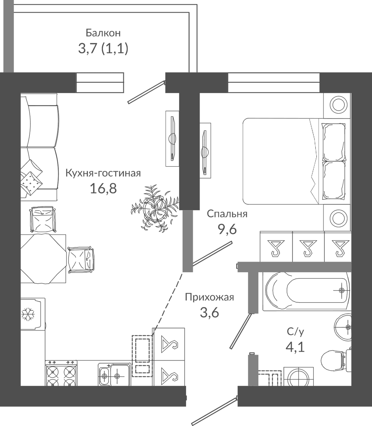 Продается 2-комн. квартира, 34.1 м²