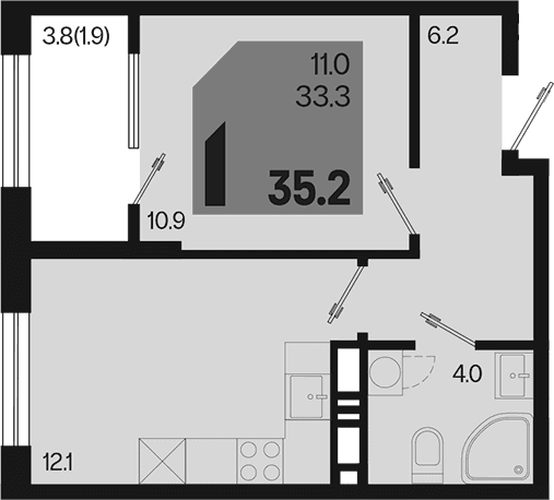 Продается 1-комн. квартира, 33.3 м²