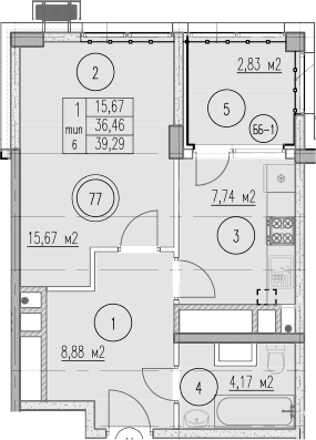 Продается 1-комн. квартира, 36.46 м²