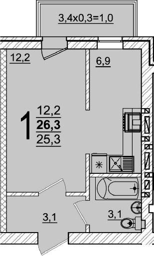 Продается 1-комн. квартира, 25.3 м²