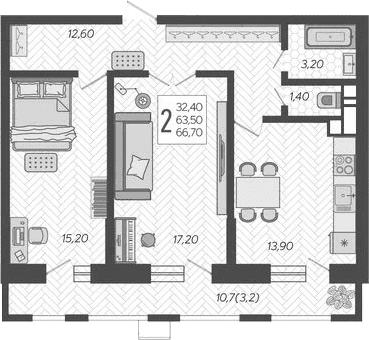 Продается 2-комн. квартира, 64.58 м²