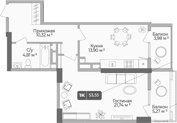 Продается 1-комн. квартира, 51.41 м²