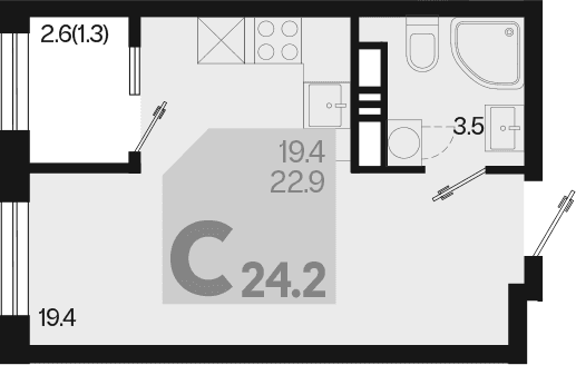 Продается 1-комн. квартира, 22.9 м²