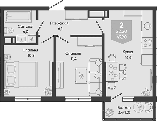 Продается 3-комн. квартира, 48.9 м²