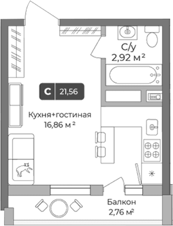 Продается 1-комн. квартира, 20.73 м²