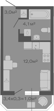 Продается 1-комн. квартира, 19.1 м²