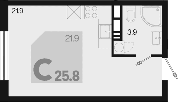Продается 1-комн. квартира, 25.8 м²