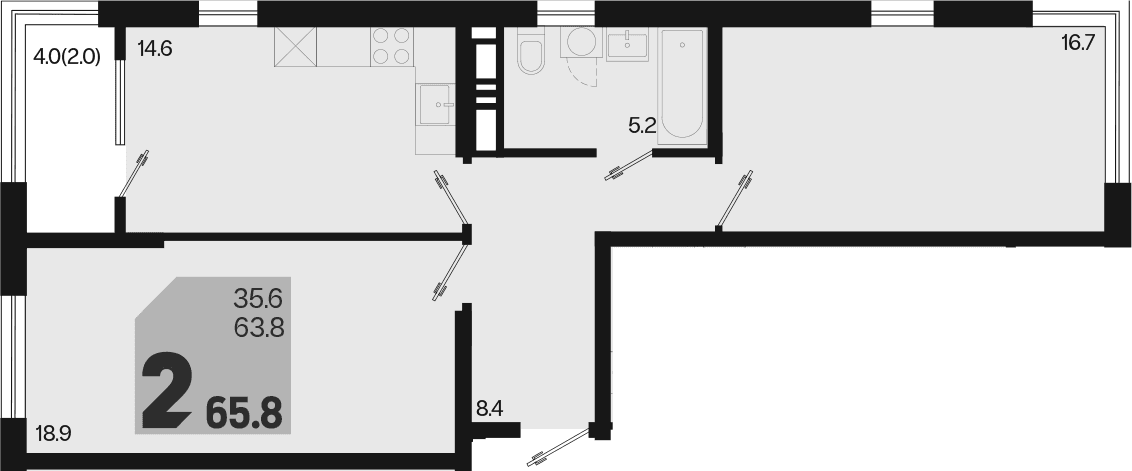 Продается 2-комн. квартира, 63.8 м²