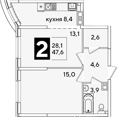 Продается 2-комн. квартира, 47.6 м²