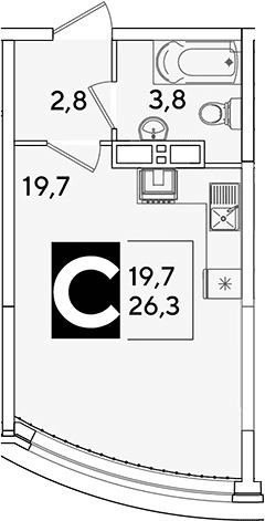 Продается 1-комн. квартира, 26.3 м²