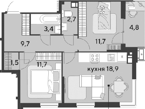 Продается 3-комн. квартира, 59.6 м²