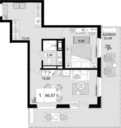 Продается 2-комн. квартира, 43.08 м²