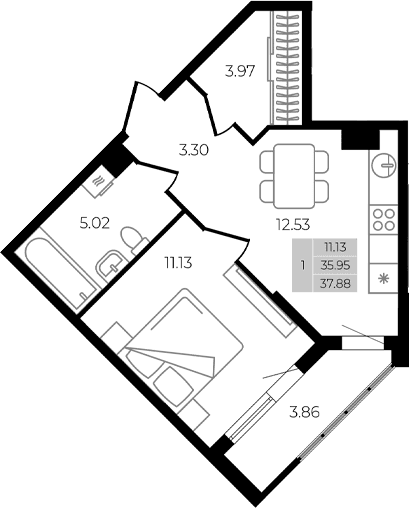Продается 1-комн. квартира, 35.95 м²