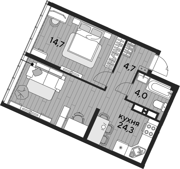 Продается 1-комн. квартира, 47.7 м²
