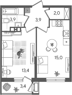 Продается 2-комн. квартира, 38.2 м²