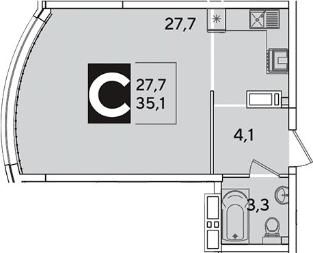 Продается 1-комн. квартира, 35.1 м²