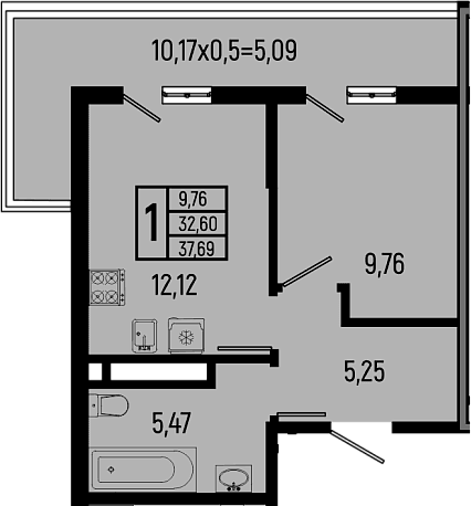 Продается 1-комн. квартира, 32.6 м²