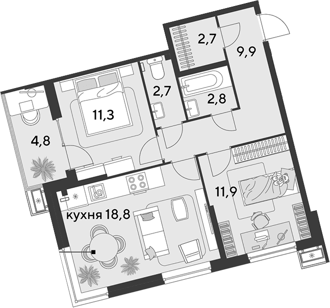 Продается 3-комн. квартира, 60.1 м²