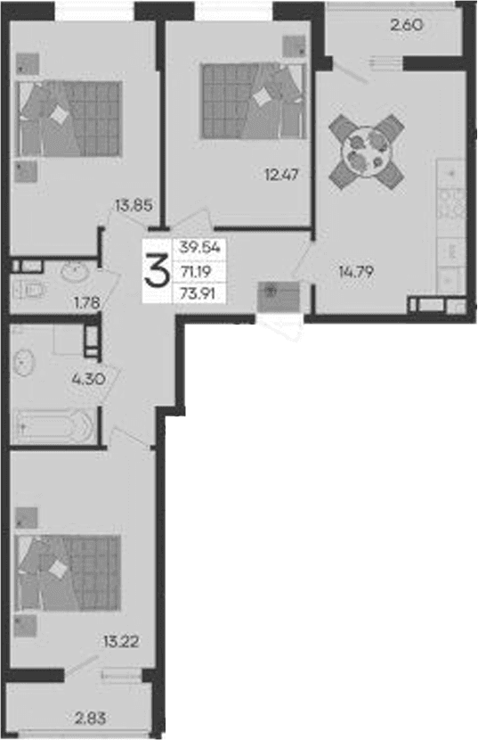 Продается 3-комн. квартира, 71.19 м²