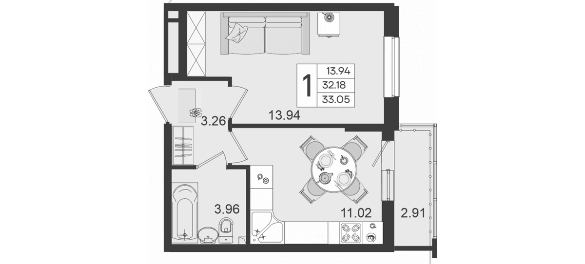 Продается 1-комн. квартира, 32.18 м²